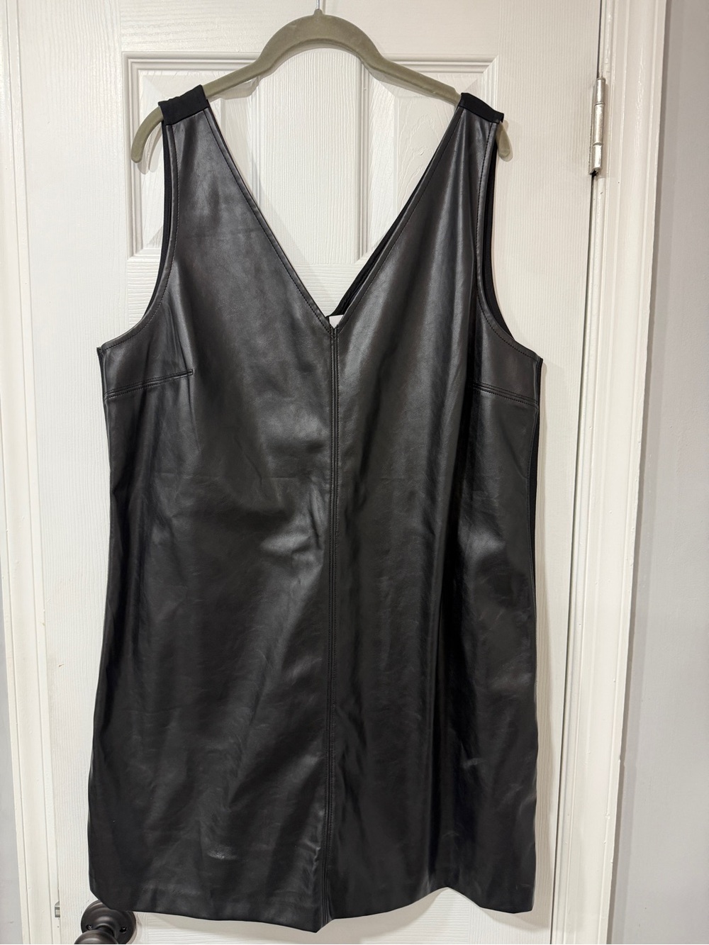 GAP Black Faux Leather V-Neck Sleeveless Shift Dress